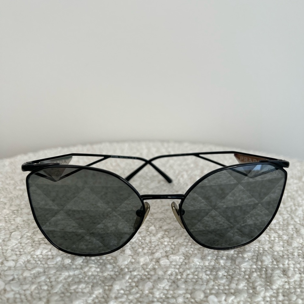 PRADA PR 50ZS Black Grey Tampo Triangles Silver Women's Sunglasses